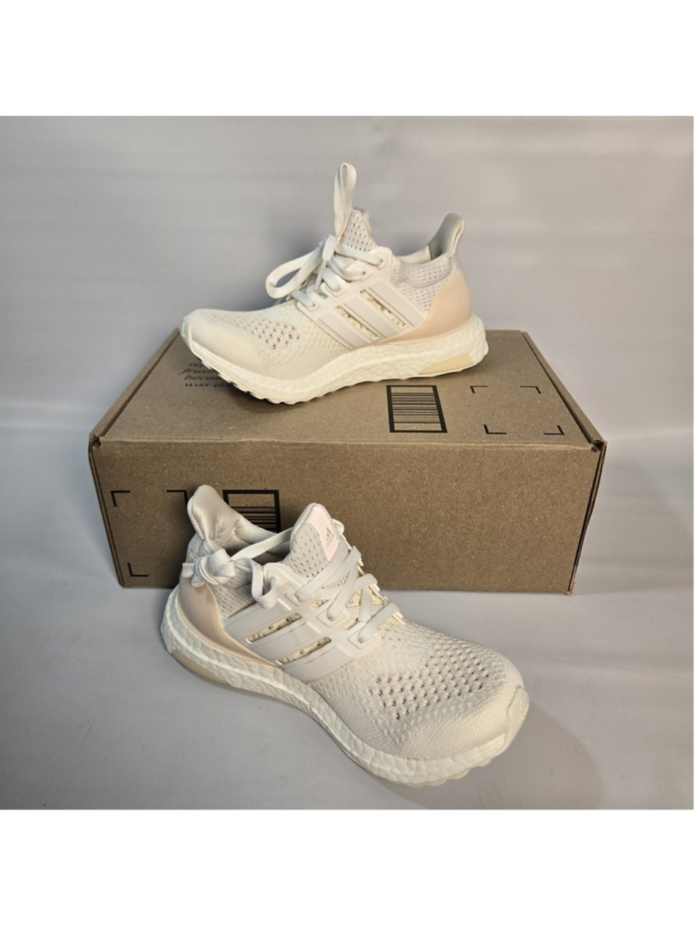adidas Ultraboost 1.0 Womens 5 White Pink Primeknit Boost Sneakers Comfort NIB